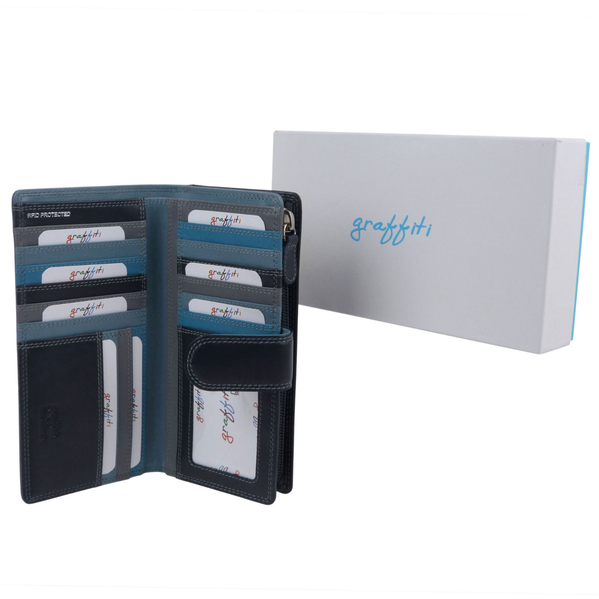 Ladies Leather Tabbed Purse/Wallet by Golunski; Graffiti Gift Box Bright Colours - Picture 79 of 103