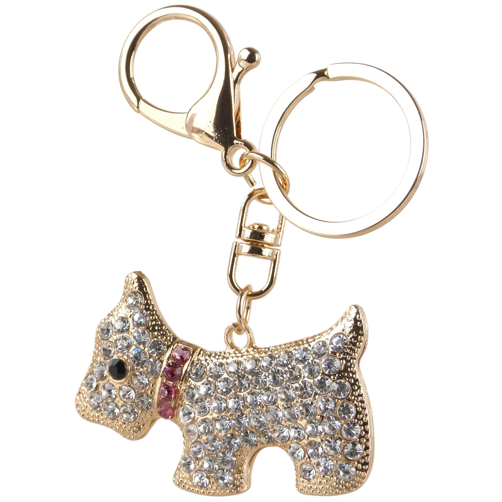 Gold Crystal Bag Charm Keyring Westie Dog West Highland Terrier Faux Gems 4 Co