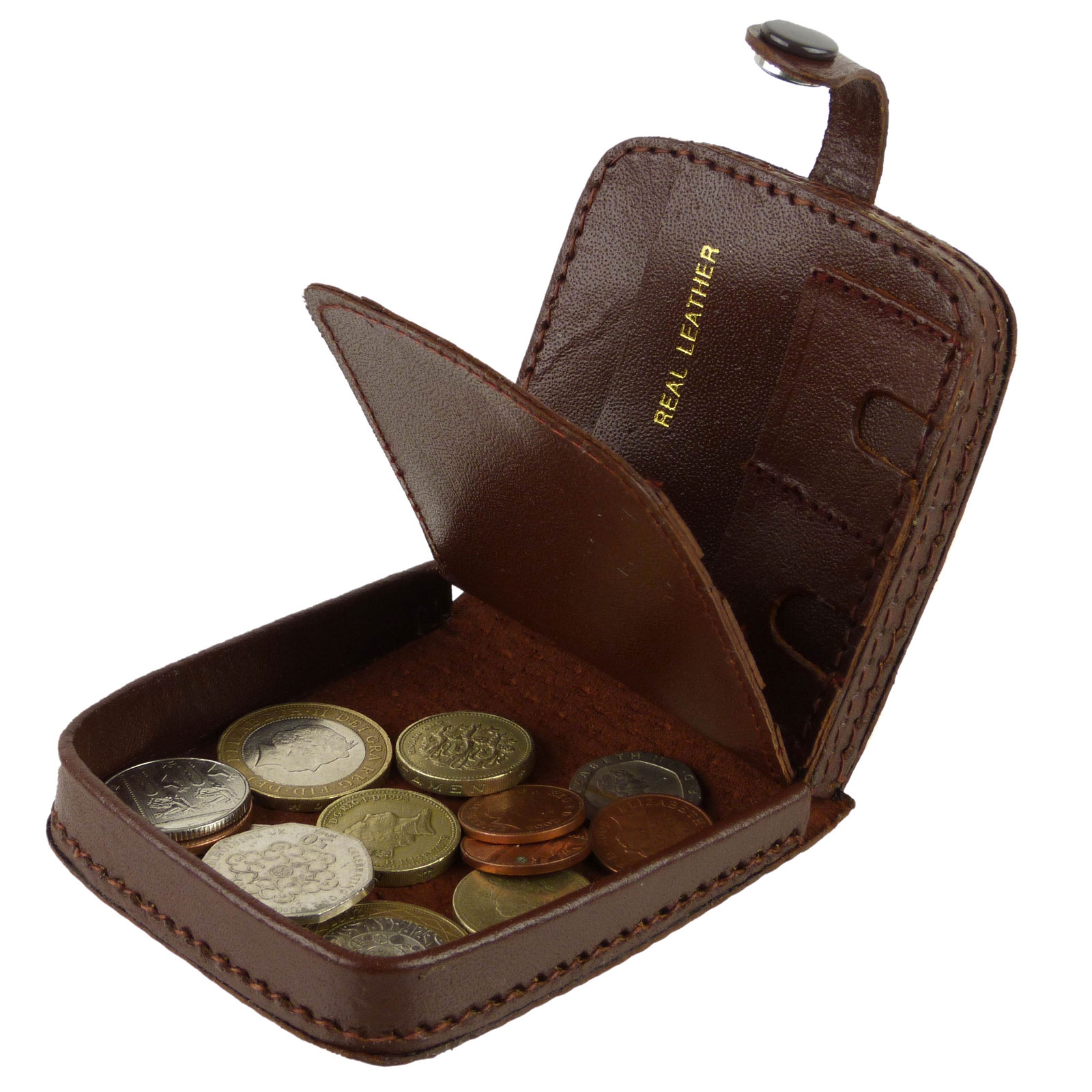 Mens Leather Coin Tray Change Wallet Purse Square Large | eBay