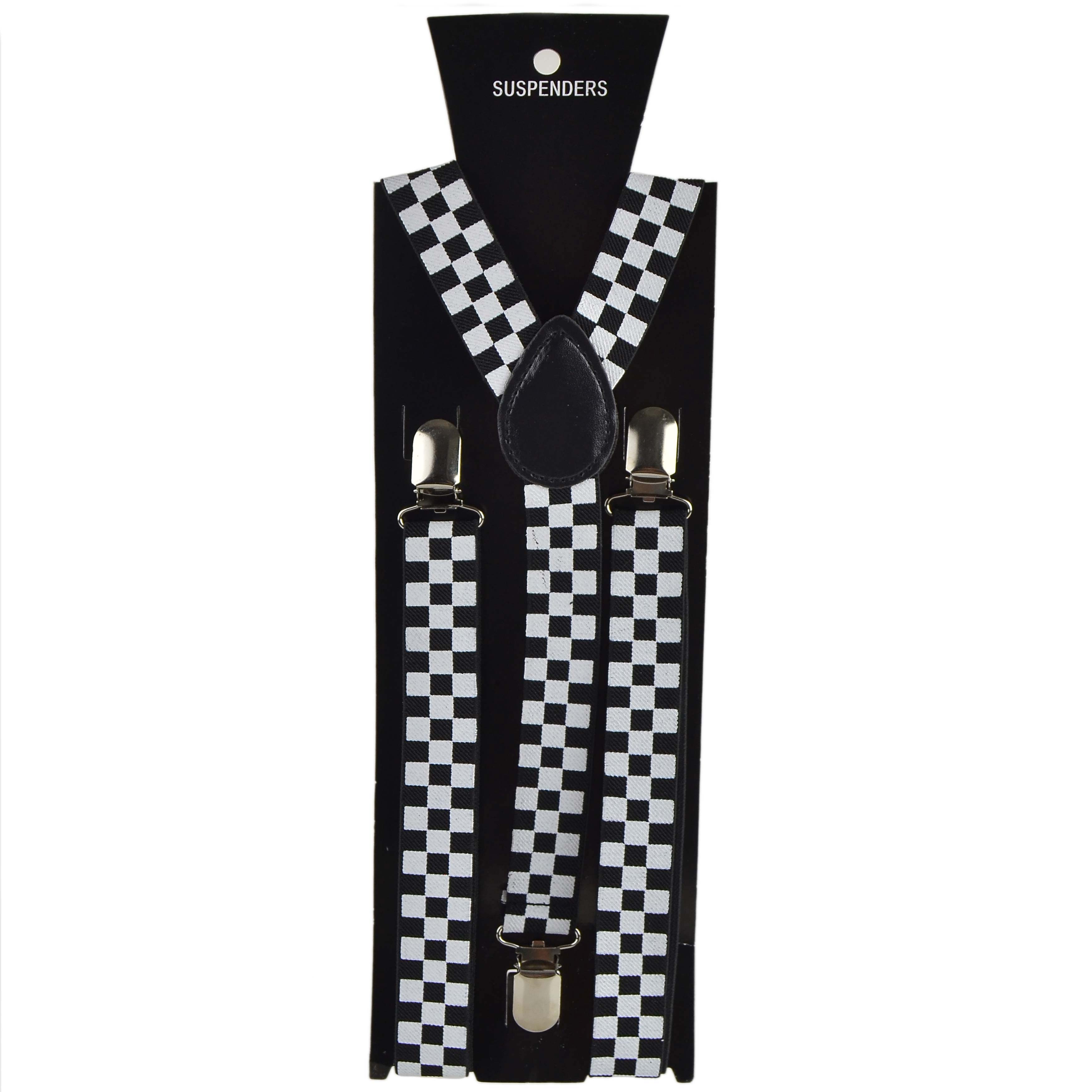Retro Chequered Braces Suspenders Fancy Dress Punk Squares - Picture 7 of 8