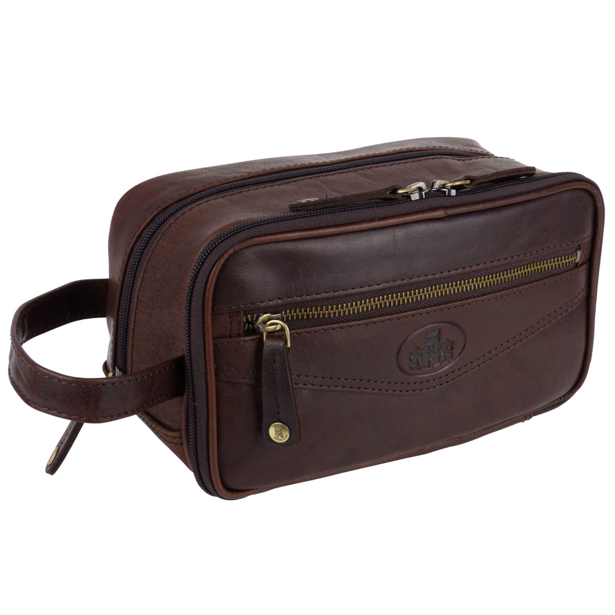 Rowallan of Scotland Mens Compact Leather WashBag Toiletries - Picture 9 of 12