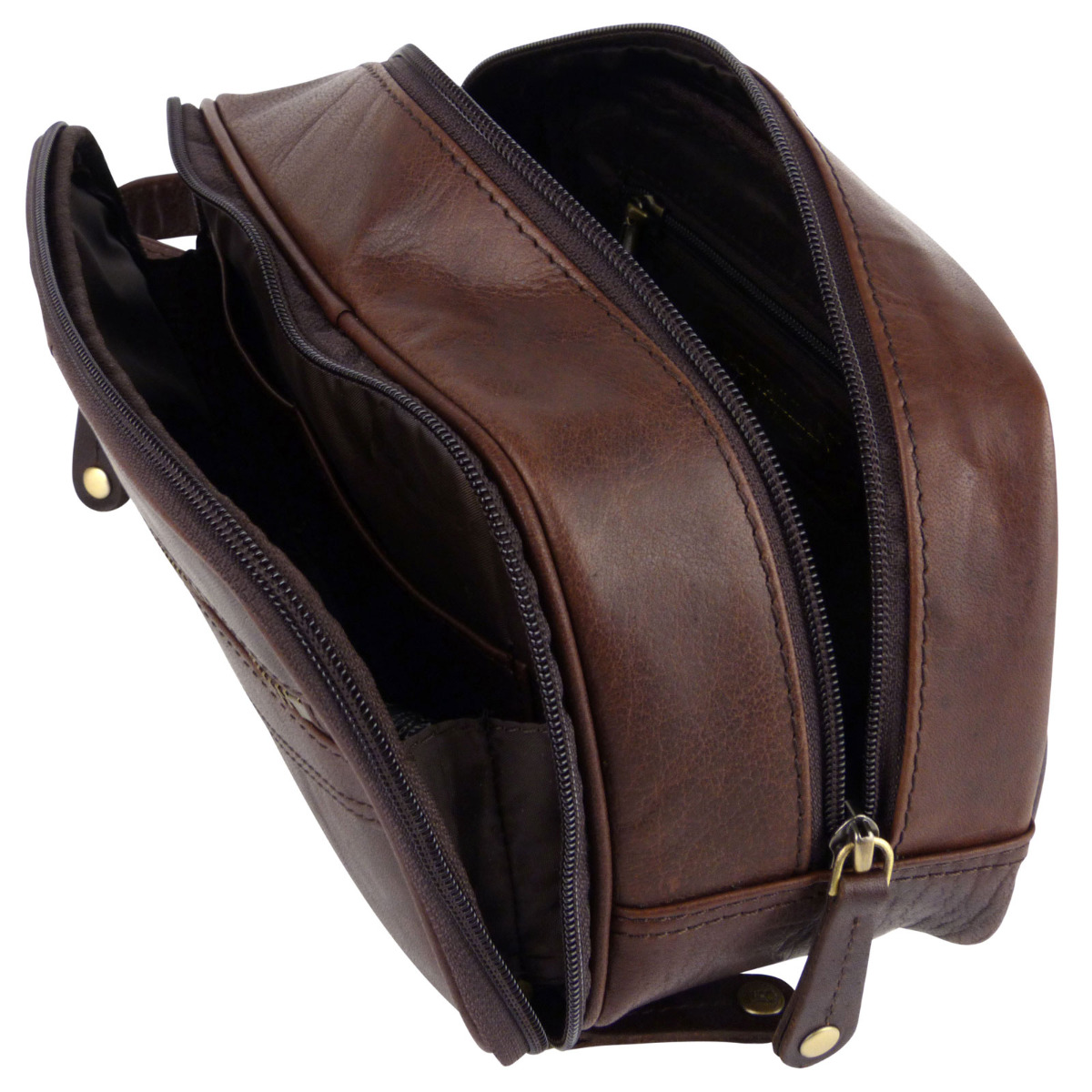 Rowallan of Scotland Mens Compact Leather WashBag Toiletries - Picture 11 of 12