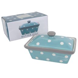 ++ SECONDS++  Imperfections – See images.  The Leonardo Collection Polka Dot China Butter Dish