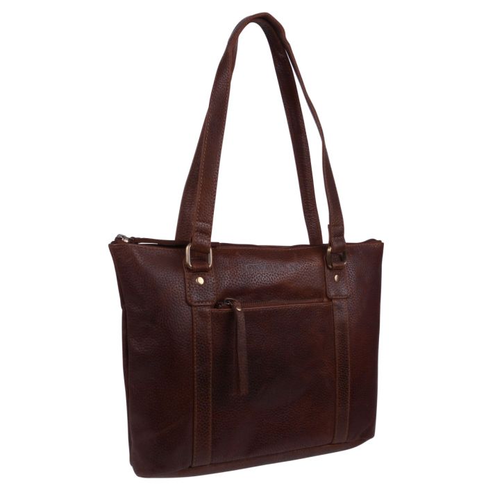 Rowallan of Scotland Leather Women's Top Zip Tote/Shoulder Bag - Brown