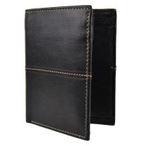 Mens/Gents Smooth Leather North South Wallet by Lucini Coin Pocket (Black)