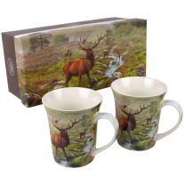 Set of 2 Highland Stag China Mugs  by The Leonardo Collection