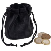 Oakridge Leather Small Drawstring Pouch Change Coins Wrist Mens Ladies Black