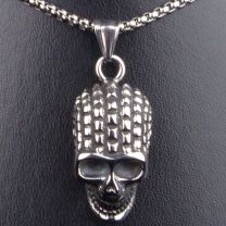 Pickled Moon Mens Stainless Steel Ridge Skull Pendant & Chain Long Necklace