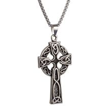 Pickled Moon Mens Celtic Cross Irish Knot Pendant Chain Necklace 