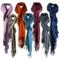 Ladies Striped Scarf Shawl Wrap Rectangle Tassels