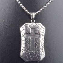 Pickled Moon Cross On Dog Tag Pendant & Chain Necklace