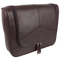 Oakridge Leather Mens Hanging Travel Wash Bag Chestnut