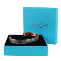 Sisto-X Slim Magnetic Therapy Bangle/Bracelet 6 Magnets Copper with Pewter Finish Greek Key