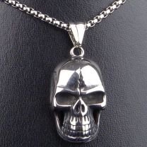 Pickled Moon Mens Stainless Cracked Skull Pendant & Chain Long Necklace