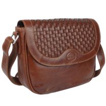 Oakridge Leather Ladies Woven Design Cross Body Saddle Bag