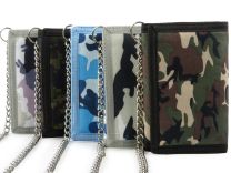 RED X Mens Camouflage Canvas Tri-Fold Wallet with Chain & Clip