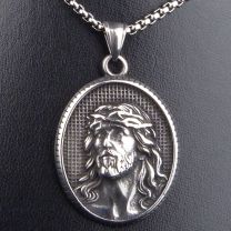 Asita Face of Jesus On Oval Backplate Pendant & Chain Necklace 