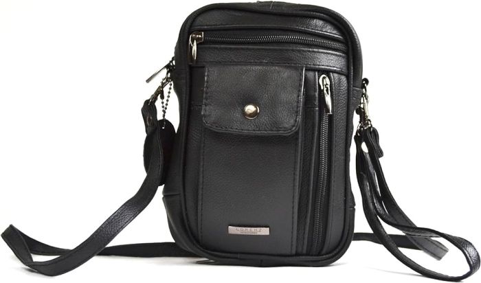 Lorenz Unisex Black Leather Organiser Bag