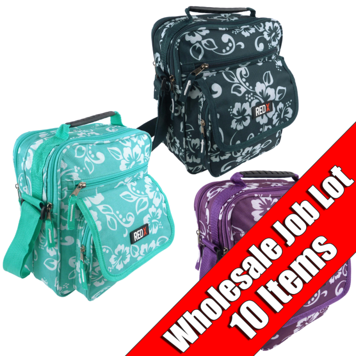 WHOLESALE PACK of 10 RED X Hibiscus Cross Body Bag 3 Colours