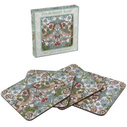 William Morris Strawberry Thief Set of 4 Coasters in Presentation Box