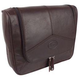 Oakridge Leather Mens Hanging Travel Wash Bag Chestnut
