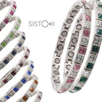 Sisto-X Ladies Magnetic Tennis Style Bracelet Square Crystals Health 15 Magnets