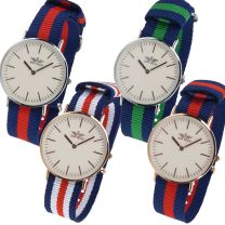 Mens Stylish Classic Nylon  Retro Strap Watch by Softech Military Two-Tone Slim