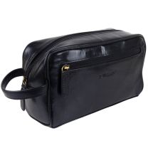 Rowallan of Scotland Mens Black Leather Men’s Slim Travel Washbag/Toiletry Bag 