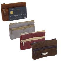 Oakridge Leather Mens 2 Zipped Coin Purse in Brown Hunter Leather