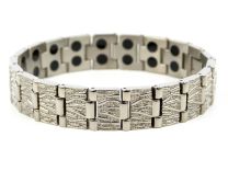 Mens Bark Design Silver Finish Titanium Magnetic Bracelet Health Magnet Therapy