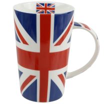 Tall Union Jack Latte China Mug Red White Blue Flag UK London Iconic Queen Cool Gift Boxed