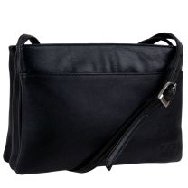 Marc Chantal Womens Compact 3 Section Black Leather Shoulder Bag 