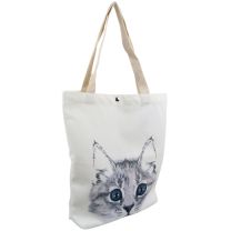 Ladies Cotton Shopping/Tote Bag Grey Cat Face