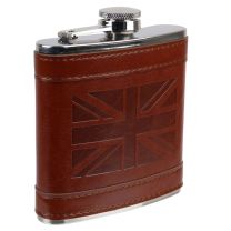 Mens 6oz Stainless Steel Hip Flask Embossed Union Jack PU leather 