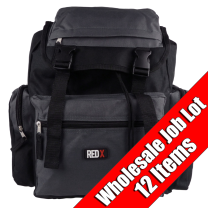 WHOLESALE PACK x 12 Mens Boys Black/Grey Backpack by RED X 
