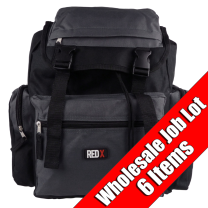 WHOLESALE PACK 6 x Mens Boys Black/Grey Backpack by RED X 