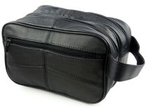 New Mens Oakridge Black Cowhide Leather Wash Bag Travel Toiletries 2 Sections