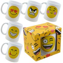 Emoji Mug 6 Designs Emoticon Smiley Angry Blush Heart Tea Coffee 