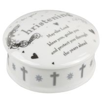 Ceramic Babies Christening Keepsake Box Boy Girl Baby Holy White Religious