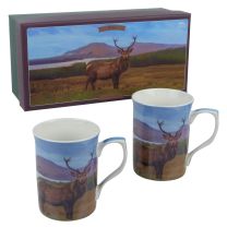 Gift Box Set of 2 China Mugs Atmospheric Stag in Scotland
