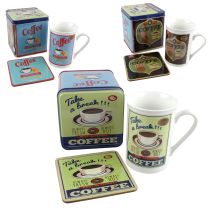 Fine China Classic Retro Coffee Mug/Cup & Coaster Set by Leonardo Supplied in Gift Tin