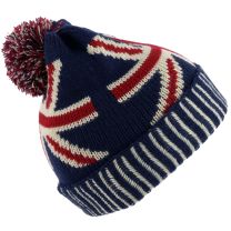 Mens Unisex UK Pull Over Union Jack Bobble Hat One Size Red White Blue London