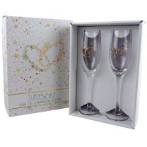 TURNoWSKY Champagne Flutes, Wedding Rings - Engagement, Anniversary Gift Boxed 