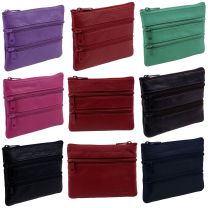 OakRidge Leather Zipped Coin Purse Unisex 4 Sections 7 Colours 