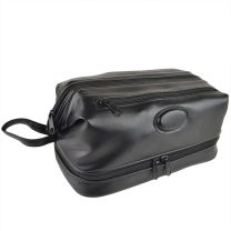 Mens Faux Leather Classic Travel Framed Washbag by Danielle Creations; Milano Collection Toiletries Black