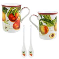 Fine China Fruit Garden Coffee Mug/Cup & Spoons Set by The Leonardo Collection 