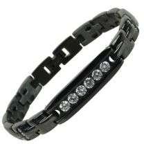 Ladies Titanium Magnetic Bracelet with Black IPG Finish Crystals Design Stylish Magnets Health Therapy
