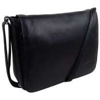 Ladies Leathers Classic Cross Body Handbag Bag by Marc Chantal Black Flap Over