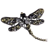 Ladies Large Dragonfly Brooch Black & Yellow Glass Crystal Rhinestones Fashion