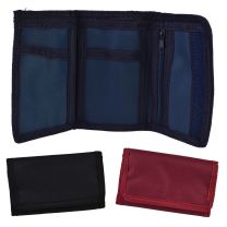 Mens Boys Girls Plain Canvas Tri-Fold Wallet Black Red Navy Handy